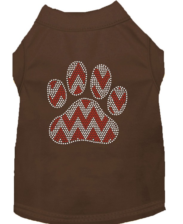 Candy Cane Chevron Paw Rhinestone Dog Shirt Brown Med